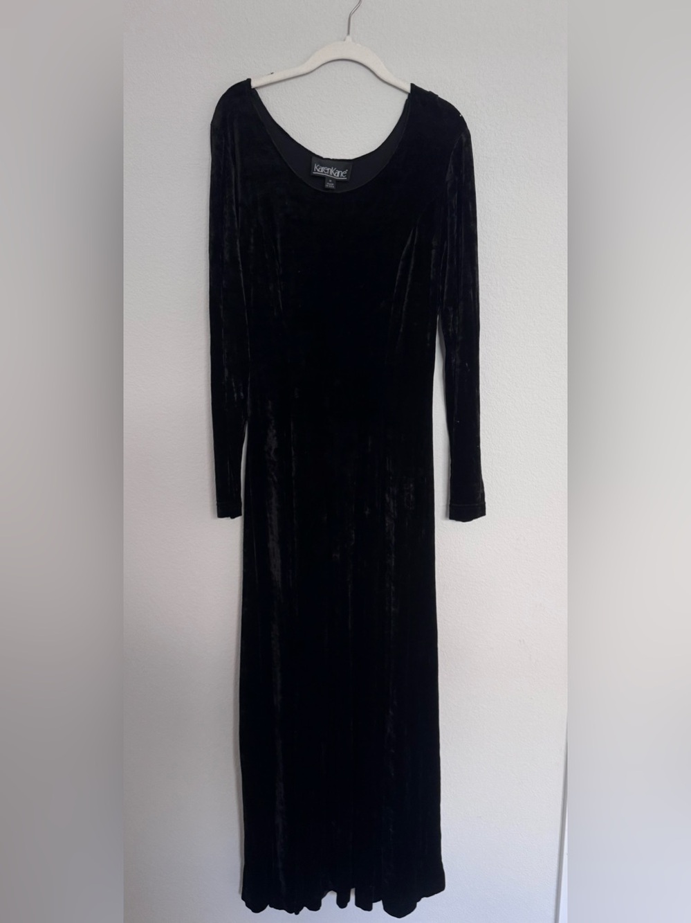 Karen Kane Black Velvet Long Sleeve Maxi Dress Vintage